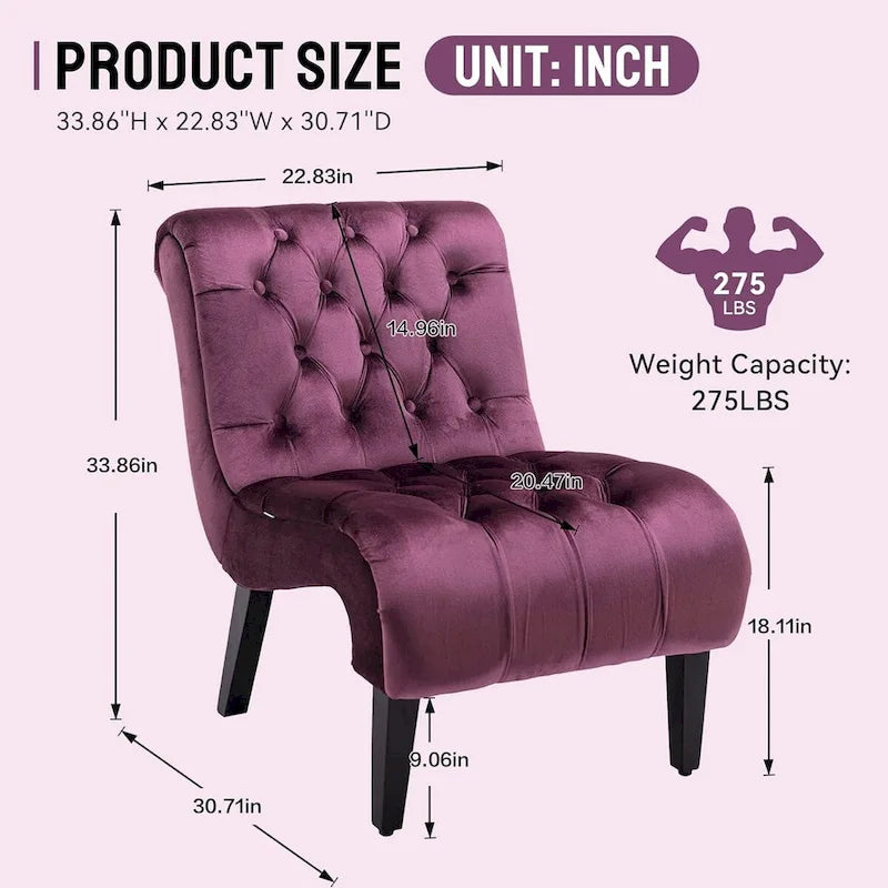 Fauteuil d'appoint sans accoudoirs en velours, fauteuil crapaud capitonné, chaise d'appoint, fauteuil lounge
