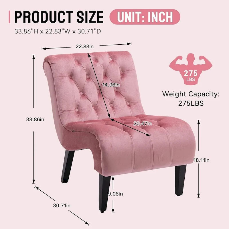 Fauteuil d'appoint sans accoudoirs en velours, fauteuil crapaud capitonné, chaise d'appoint, fauteuil lounge