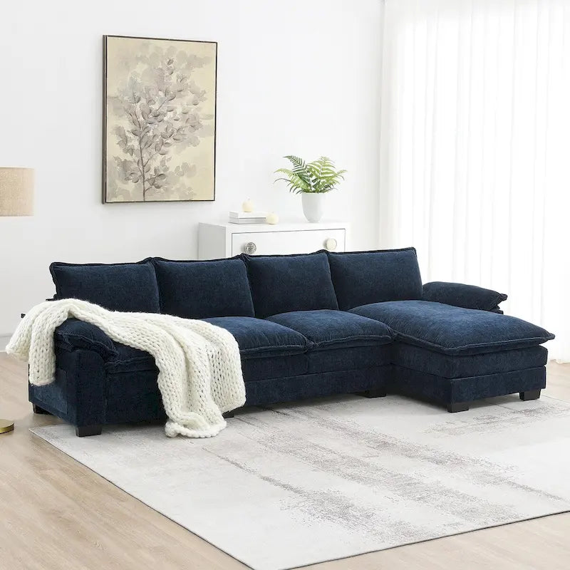 Canapé d'angle en chenille Cloud 118 x 55 cm avec coussins d'assise doubles, canapé-lit 5 places avec méridienne