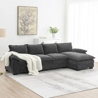 Canapé d'angle en chenille Cloud 118 x 55 cm avec coussins d'assise doubles, canapé-lit 5 places avec méridienne