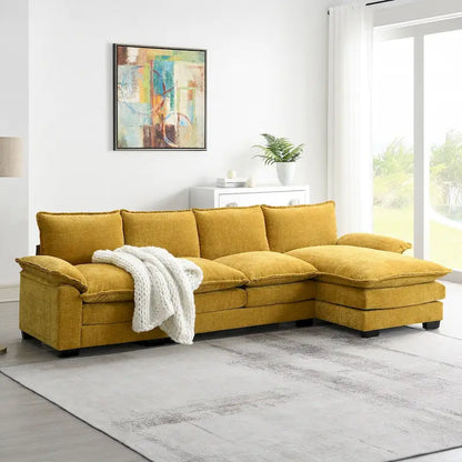 Canapé d'angle en chenille Cloud 118 x 55 cm avec coussins d'assise doubles, canapé-lit 5 places avec méridienne