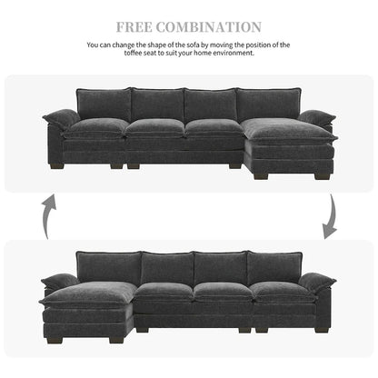 Canapé d'angle en chenille Cloud 118 x 55 cm avec coussins d'assise doubles, canapé-lit 5 places avec méridienne