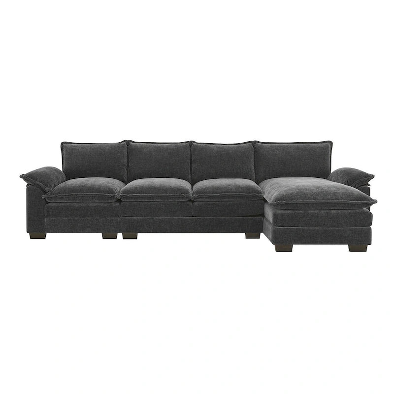 Canapé d'angle en chenille Cloud 118 x 55 cm avec coussins d'assise doubles, canapé-lit 5 places avec méridienne