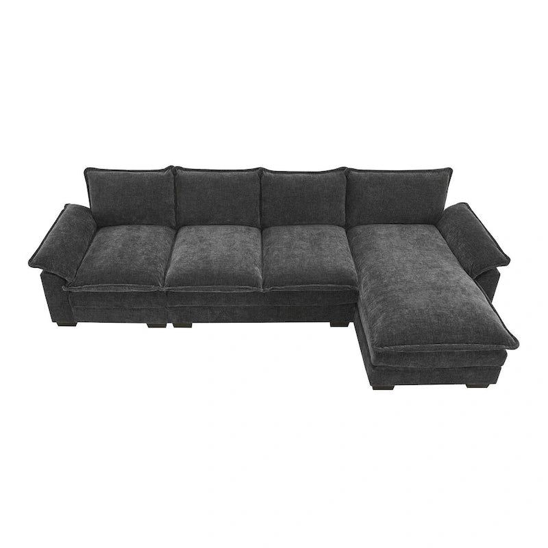 Canapé d'angle en chenille Cloud 118 x 55 cm avec coussins d'assise doubles, canapé-lit 5 places avec méridienne