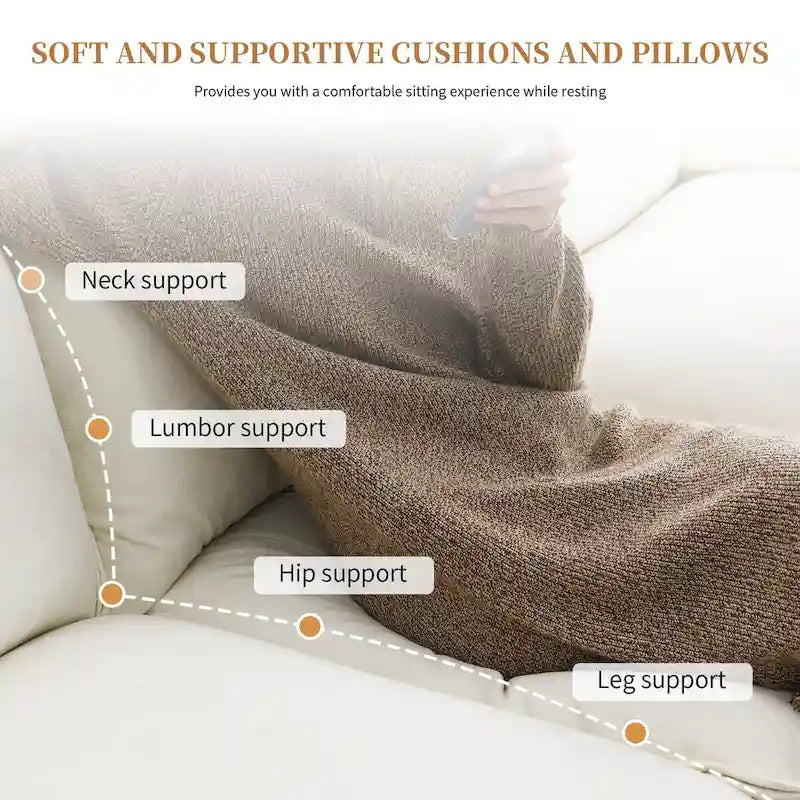 Canapé d'angle en chenille Cloud 118 x 55 cm avec coussins d'assise doubles, canapé-lit 5 places avec méridienne