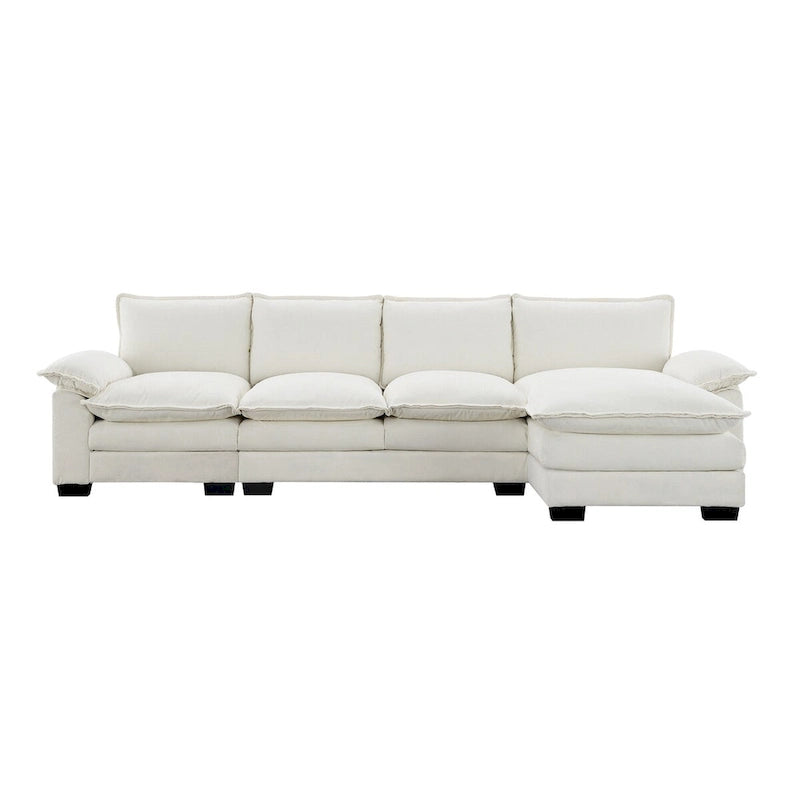 Canapé d'angle en chenille Cloud 118 x 55 cm avec coussins d'assise doubles, canapé-lit 5 places avec méridienne