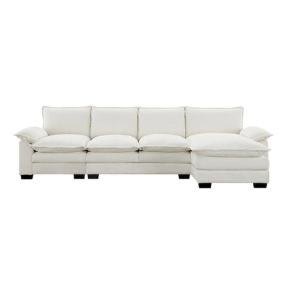 Canapé d'angle en chenille Cloud 118 x 55 cm avec coussins d'assise doubles, canapé-lit 5 places avec méridienne