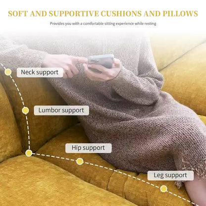 Canapé d'angle en chenille Cloud 118 x 55 cm avec coussins d'assise doubles, canapé-lit 5 places avec méridienne
