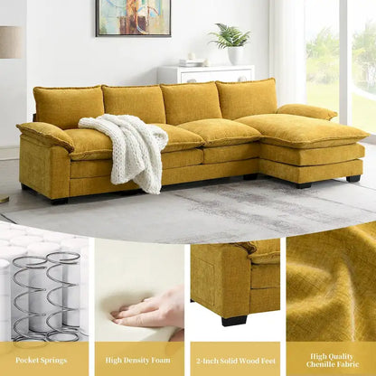Canapé d'angle en chenille Cloud 118 x 55 cm avec coussins d'assise doubles, canapé-lit 5 places avec méridienne