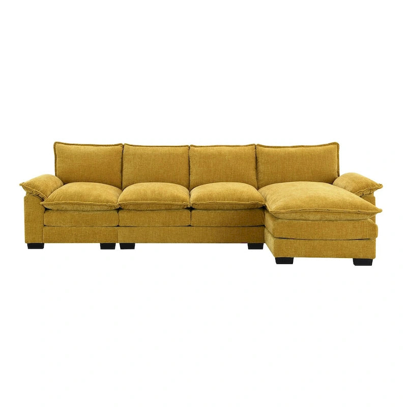 Canapé d'angle en chenille Cloud 118 x 55 cm avec coussins d'assise doubles, canapé-lit 5 places avec méridienne
