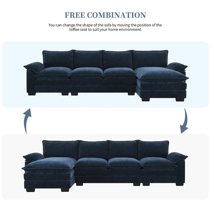 Canapé d'angle en chenille Cloud 118 x 55 cm avec coussins d'assise doubles, canapé-lit 5 places avec méridienne