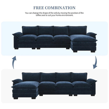 Canapé d'angle en chenille Cloud 118 x 55 cm avec coussins d'assise doubles, canapé-lit 5 places avec méridienne