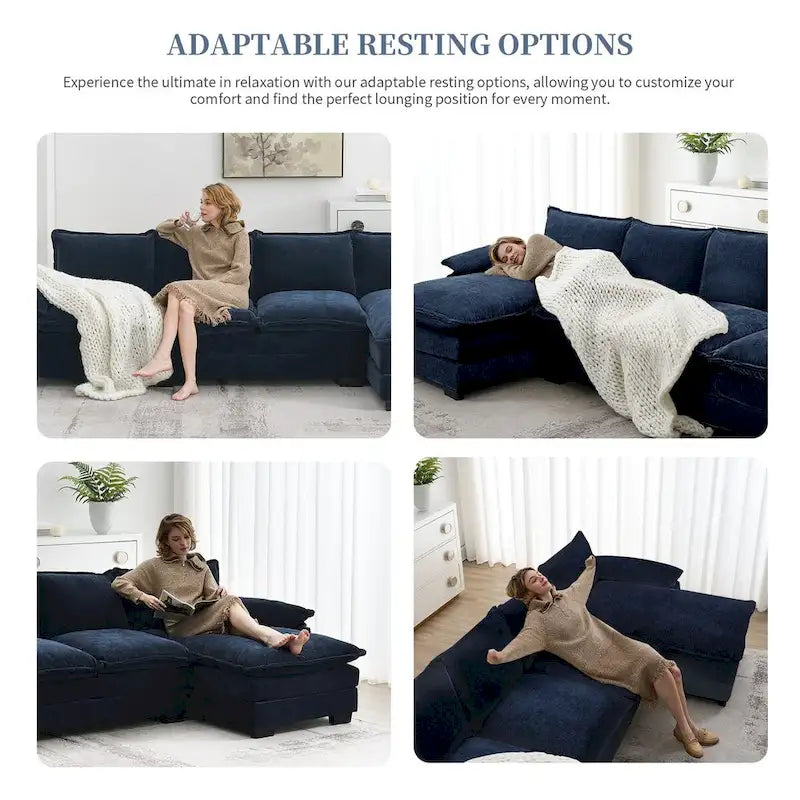 Canapé d'angle en chenille Cloud 118 x 55 cm avec coussins d'assise doubles, canapé-lit 5 places avec méridienne