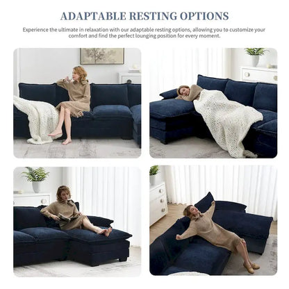 Canapé d'angle en chenille Cloud 118 x 55 cm avec coussins d'assise doubles, canapé-lit 5 places avec méridienne