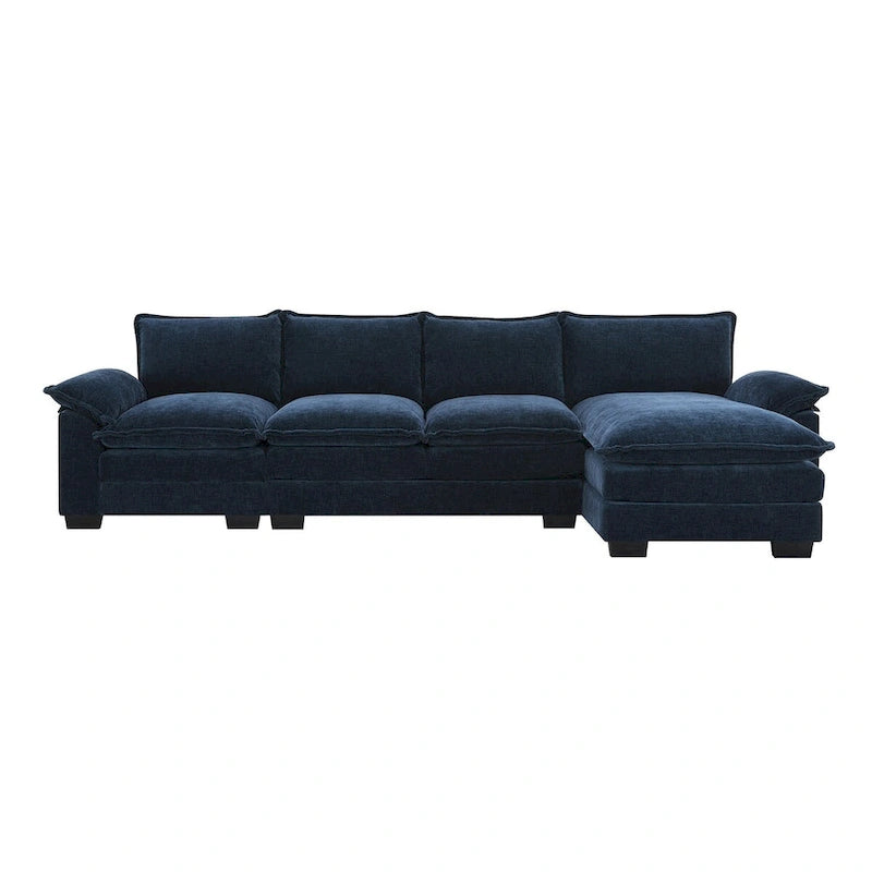 Canapé d'angle en chenille Cloud 118 x 55 cm avec coussins d'assise doubles, canapé-lit 5 places avec méridienne