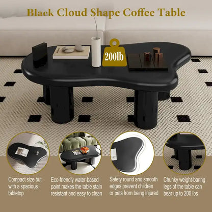 Table basse noire en forme de nuage de 40 pouces pour salon
