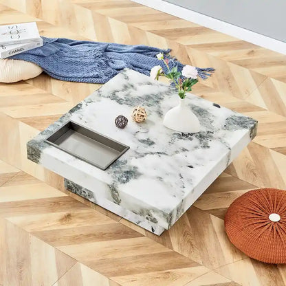 Table basse, motif marbre imitation, en MDF, fusion d'élégance et de style naturel