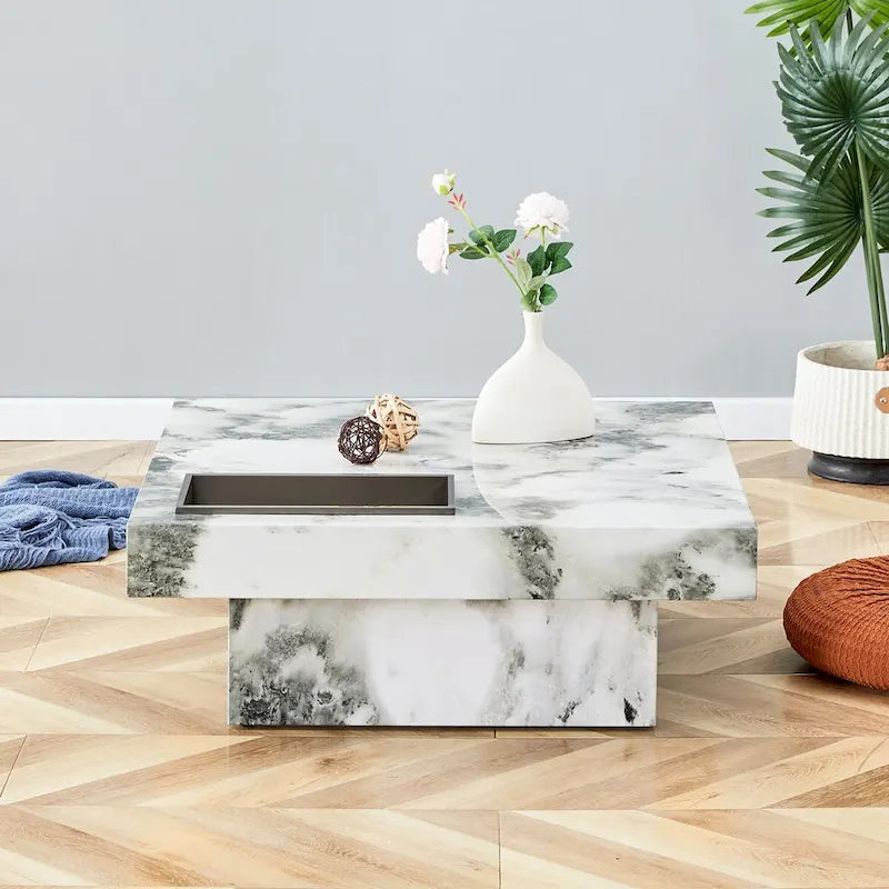 Table basse, motif marbre imitation, en MDF, fusion d'élégance et de style naturel