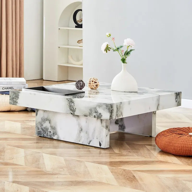 Table basse, motif marbre imitation, en MDF, fusion d'élégance et de style naturel