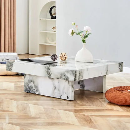 Table basse, motif marbre imitation, en MDF, fusion d'élégance et de style naturel