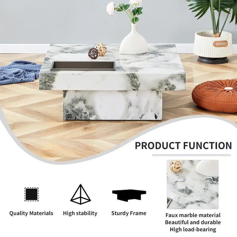 Table basse, motif marbre imitation, en MDF, fusion d'élégance et de style naturel
