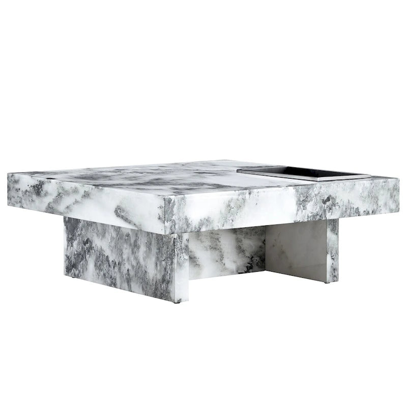 Table basse, motif marbre imitation, en MDF, fusion d'élégance et de style naturel