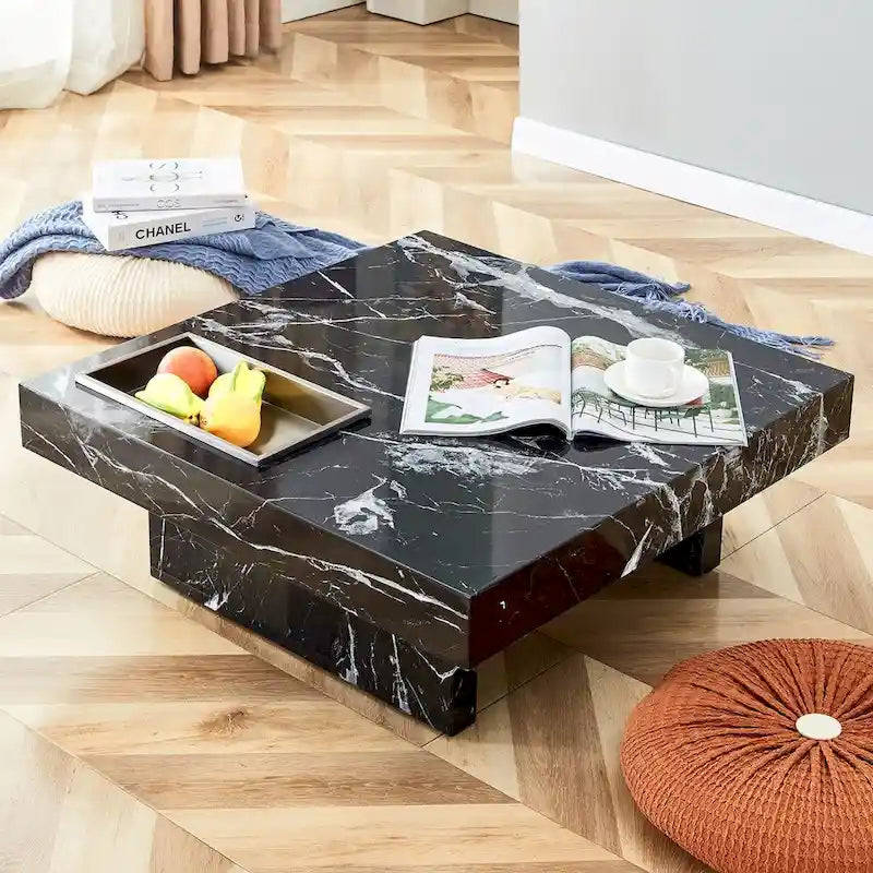 Table basse, motif marbre imitation, en MDF, fusion d'élégance et de style naturel