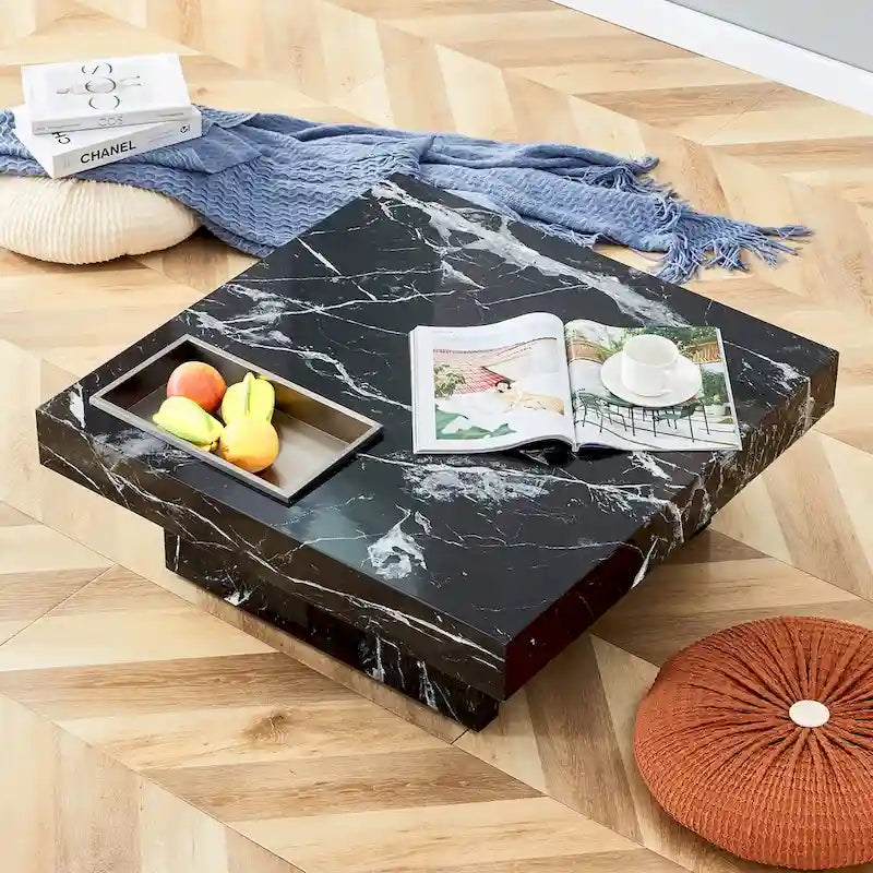 Table basse, motif marbre imitation, en MDF, fusion d'élégance et de style naturel