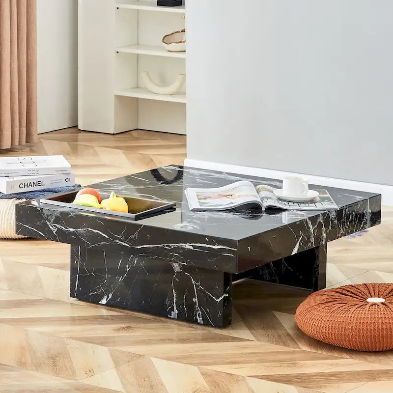 Table basse, motif marbre imitation, en MDF, fusion d'élégance et de style naturel