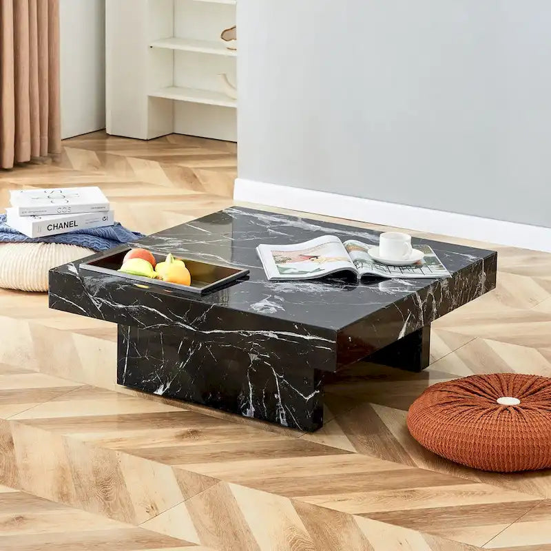 Table basse, motif marbre imitation, en MDF, fusion d'élégance et de style naturel