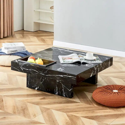Table basse, motif marbre imitation, en MDF, fusion d'élégance et de style naturel