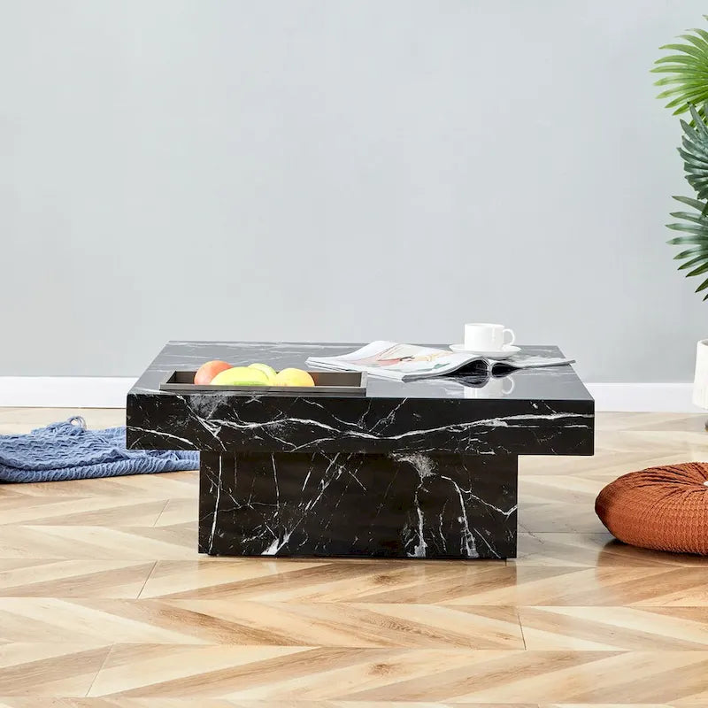 Table basse, motif marbre imitation, en MDF, fusion d'élégance et de style naturel