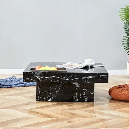 Table basse, motif marbre imitation, en MDF, fusion d'élégance et de style naturel