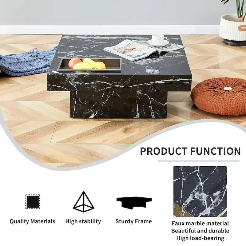 Table basse, motif marbre imitation, en MDF, fusion d'élégance et de style naturel