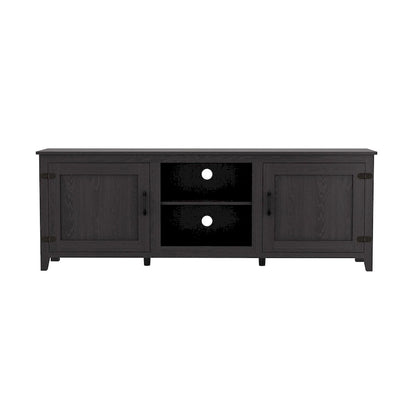 Meuble TV Mieres pour téléviseur 75 pouces, centre multimédia avec deux portes et quatre compartiments de rangement ouverts, console TV.