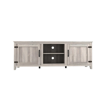 Meuble TV Mieres pour téléviseur 75 pouces, centre multimédia avec deux portes et quatre compartiments de rangement ouverts, console TV.