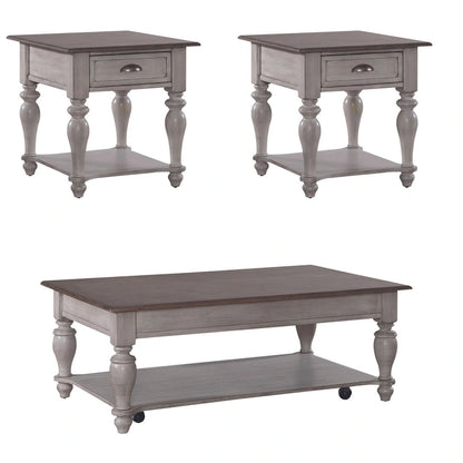 Ensemble de table basse 3 pièces Ocean Isle, blanc antique et pin vieilli