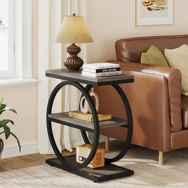 Table d'appoint étroite en bois avec 3 étagères de rangement