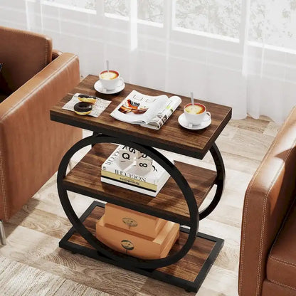 Table d'appoint étroite en bois avec 3 étagères de rangement