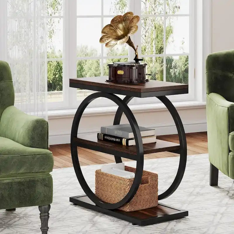 Table d'appoint étroite en bois avec 3 étagères de rangement