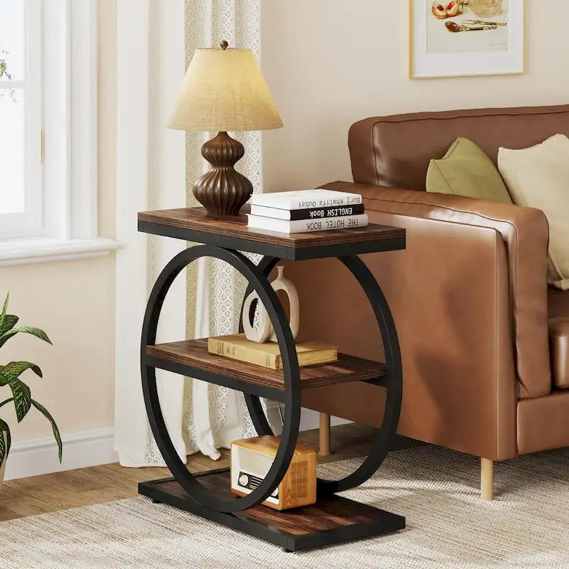 Table d'appoint étroite en bois avec 3 étagères de rangement