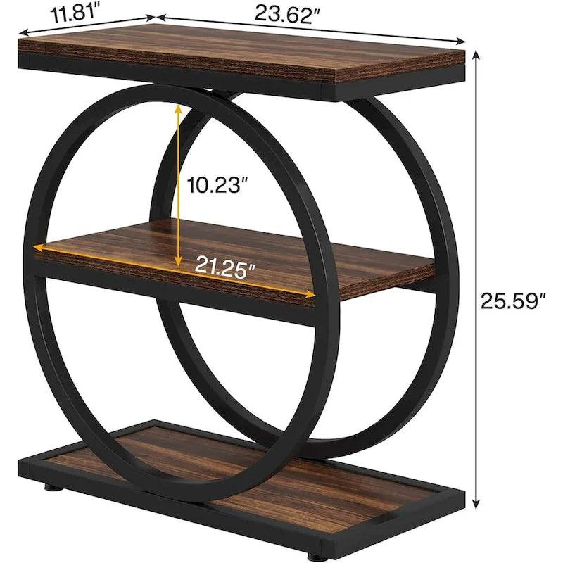 Table d'appoint étroite en bois avec 3 étagères de rangement