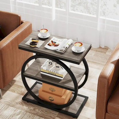 Table d'appoint étroite en bois avec 3 étagères de rangement