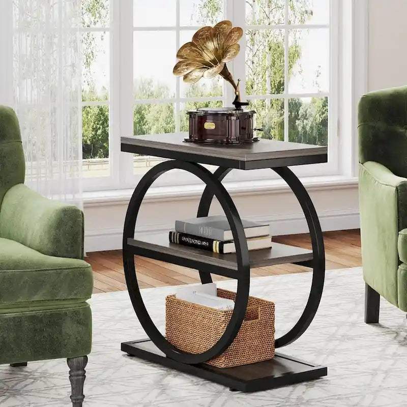 Table d'appoint étroite en bois avec 3 étagères de rangement