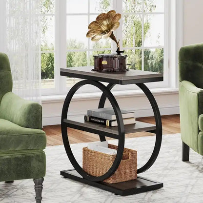 Table d'appoint étroite en bois avec 3 étagères de rangement