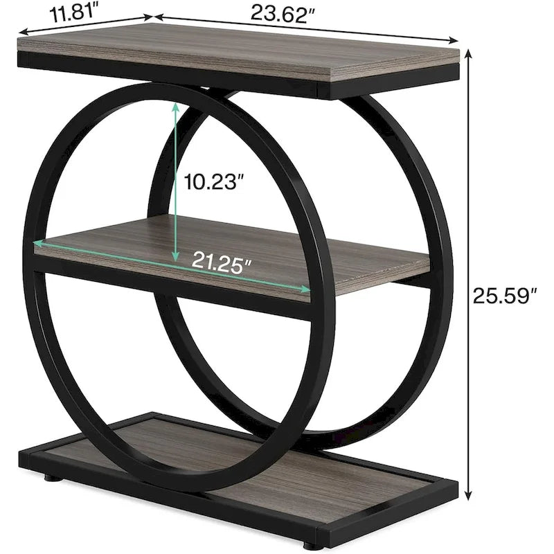 Table d'appoint étroite en bois avec 3 étagères de rangement