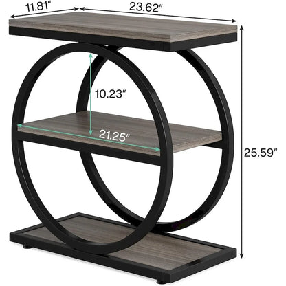Table d'appoint étroite en bois avec 3 étagères de rangement