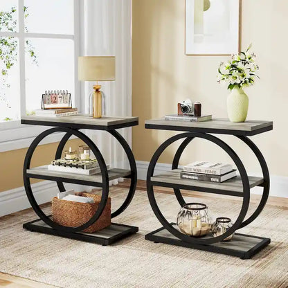 Table d'appoint étroite en bois avec 3 étagères de rangement