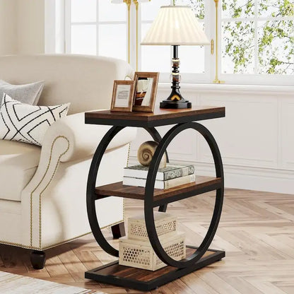 Table d'appoint étroite en bois avec 3 étagères de rangement