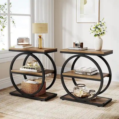 Table d'appoint étroite en bois avec 3 étagères de rangement